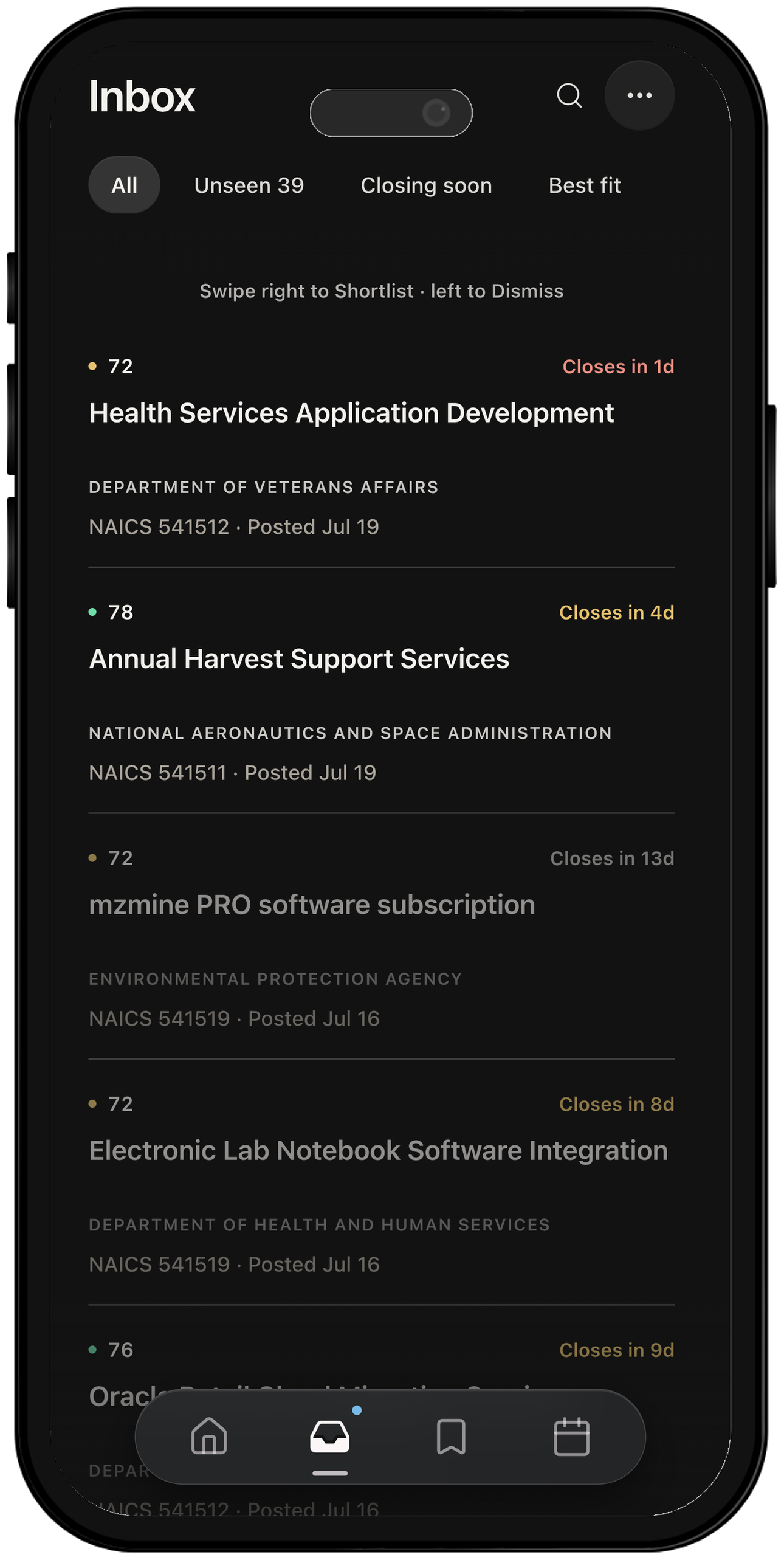 Opportunity inbox on mobile