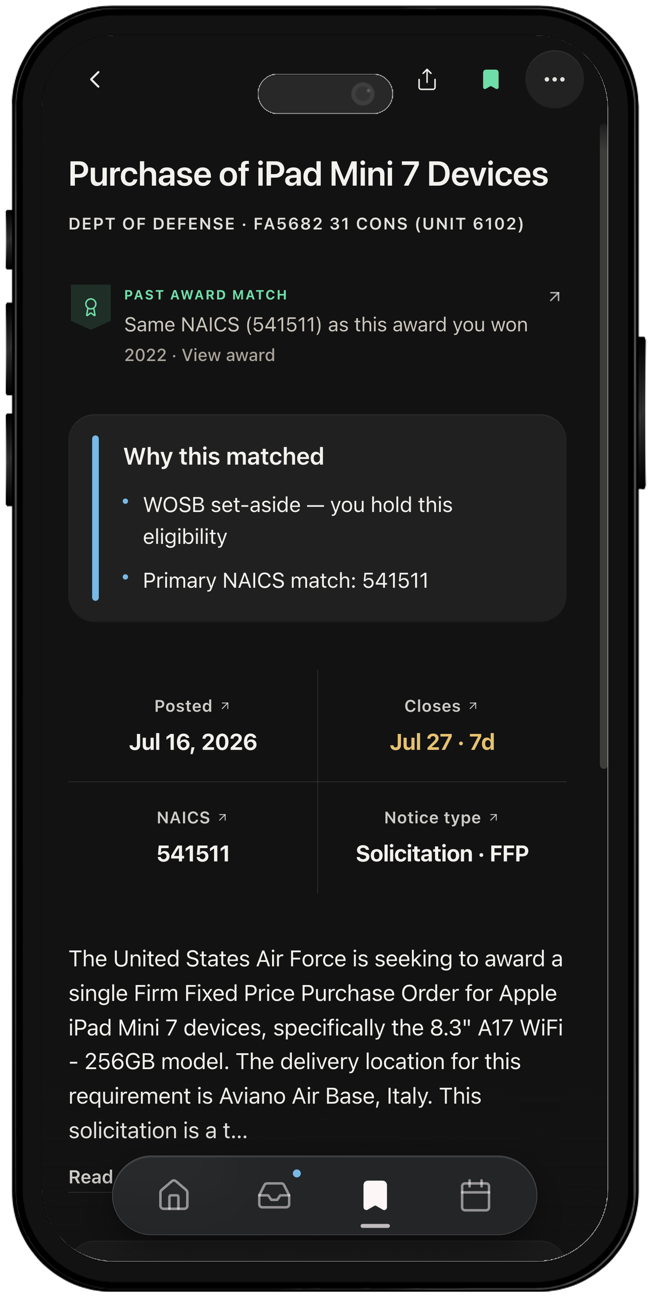 Opportunity details and source information on mobile