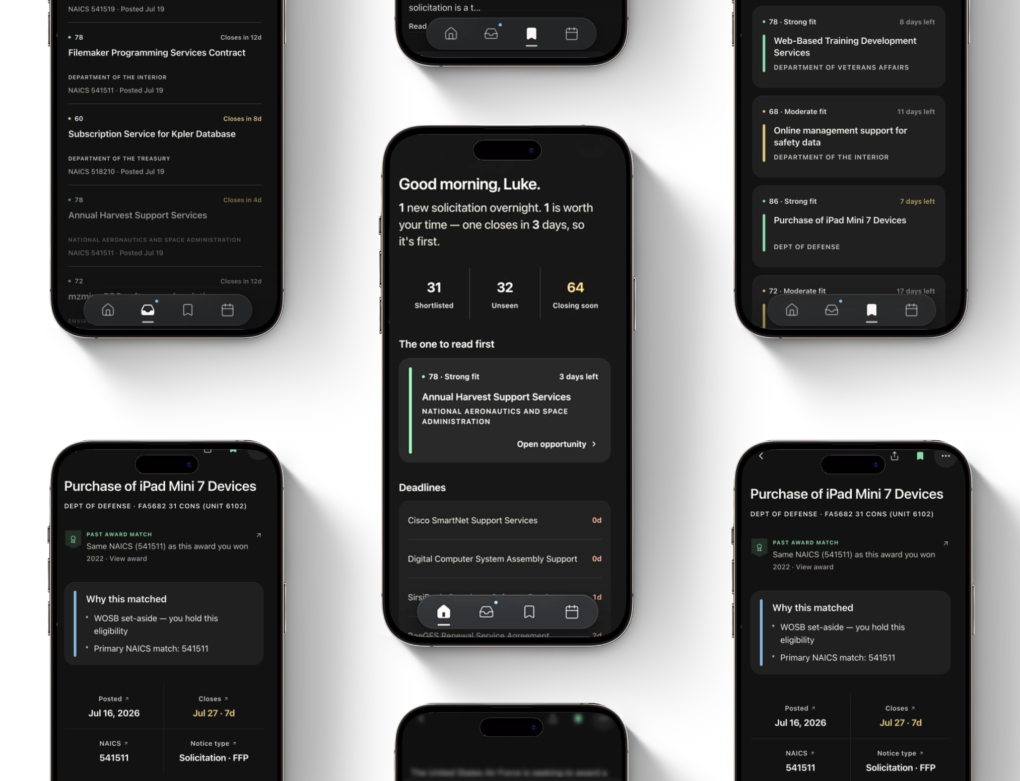 Contract intelligence screens on mobile devices